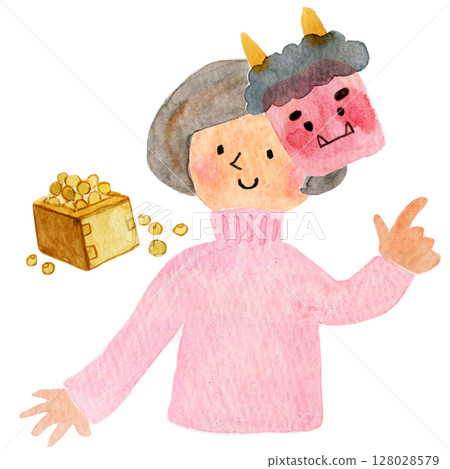 Watercolor illustration, hand-drawn illustration, Setsubun image 128028579