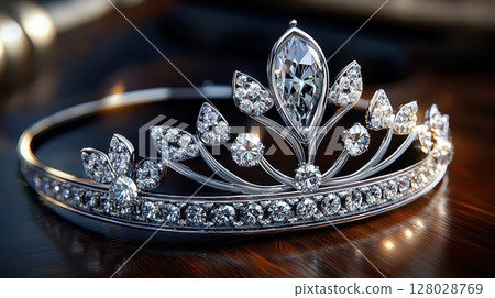Elegant Diamond Tiara with Floral Motif and Sparkling Details 128028769