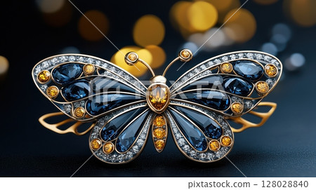 Luxurious Butterfly Brooch Design with Tanzanite and Gold Accents 128028840
