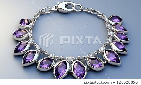 Elegant Silver Bracelet with Amethyst and Crystal Accents for Women 128028856