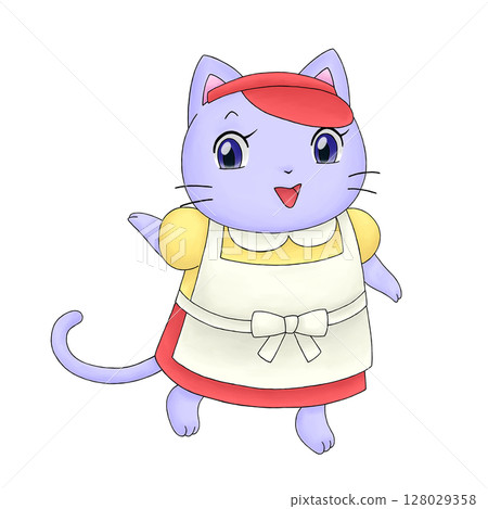 Illustration of a cat burger shop clerk 128029358