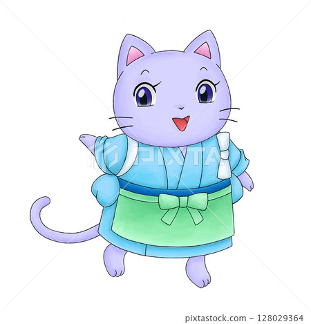 Illustration of a cat Japanese sweets shop clerk Illustration of a cat Japanese sweets shop clerk 128029364