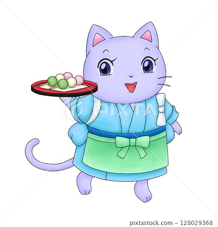 Illustration of a cat Japanese sweets shop clerk 128029368