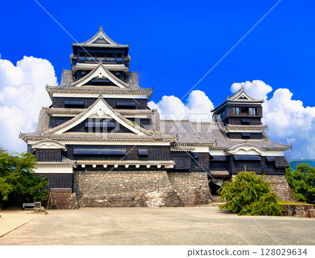 雄偉的熊本城的壯麗景色 128029634