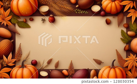 Pumpkin and autumn decoration illustration frame 128030354