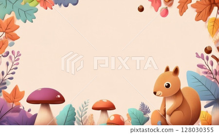 可愛的動物和秋天的插圖框架素材 128030355