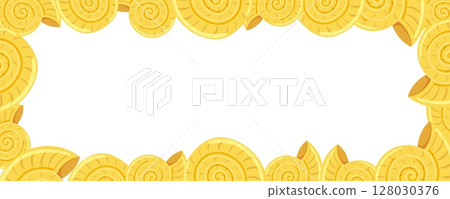 Yellow spiral shells marine frame in flat vector style Yellow spiral shells marine frame in flat vector style 128030376