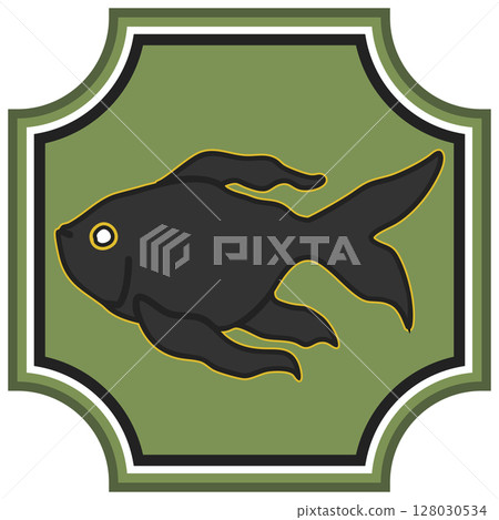 Simple goldfish frame illustration, black Simple goldfish frame illustration, black 128030534