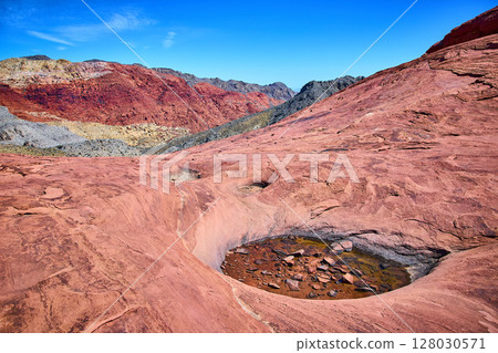 Red Rock Canyon Desert Pools and Ridges Low Perspective 128030571