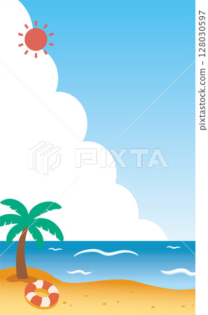夏天在海邊蔓延的背景插圖_垂直（帶背景色）02 128030597