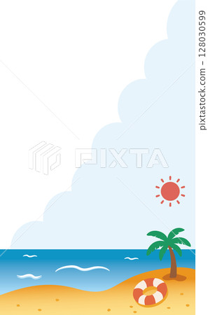 遍佈海邊的夏季背景插圖（無背景色）_垂直 128030599