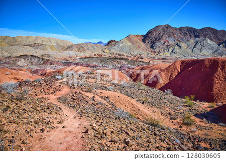 Rugged Desert Hills and Rocky Terrain in Nevada Eye Level Perspective Rugged Desert Hills and Rocky Terrain in Nevada Eye Level Perspective 128030605