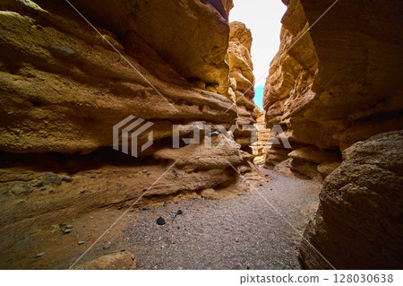 Desert Canyon in Nevada with Sedimentary Layers Eye-Level Perspective 128030638