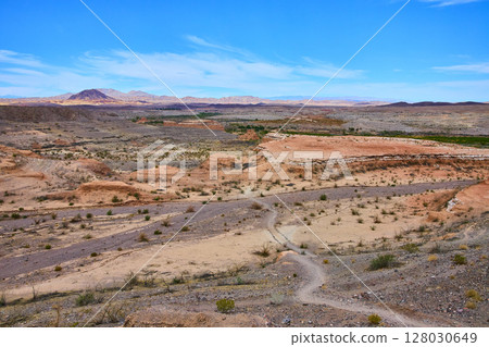 Mojave Desert Wilderness with Distant Mountains Aerial Perspective 128030649