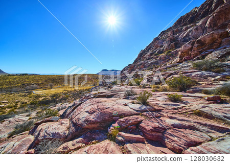 Red Rock Canyon Desert Landscape Midday Sun Perspective Red Rock Canyon Desert Landscape Midday Sun Perspective 128030682