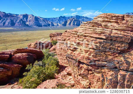 Red Rock Canyon Sandstone Formations with Desert Backdrop Eye Level View Red Rock Canyon Sandstone Formations with Desert Backdrop Eye Level View 128030715