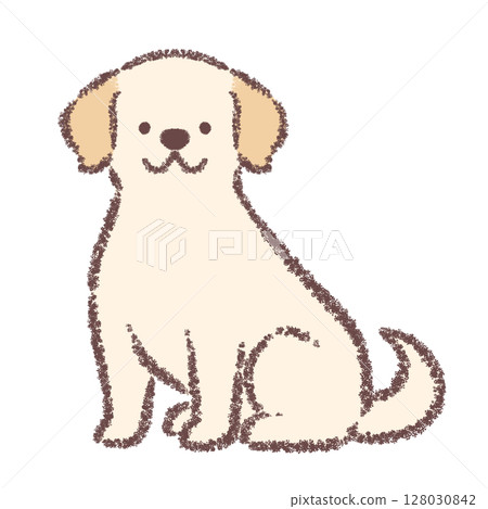 Labrador retriever sitting facing sideways 128030842