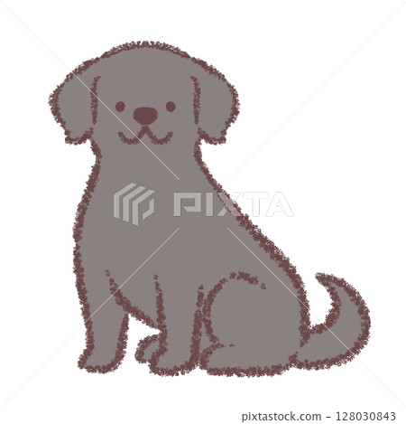 Black Labrador Retriever sitting facing sideways in front 128030843