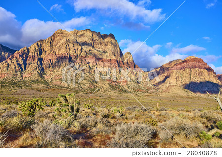 Red Rock Canyon Sandstone Cliffs at Golden Hour Eye Level View Red Rock Canyon Sandstone Cliffs at Golden Hour Eye Level View 128030878