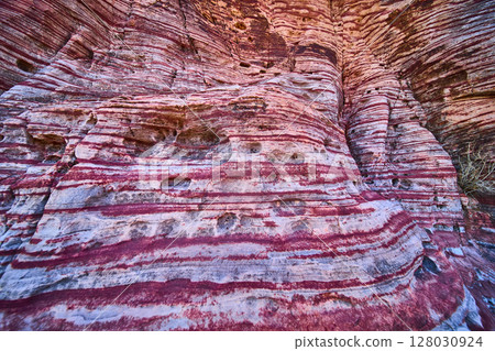 Stratified Red Rock Layers in Calico Desert Eye-Level View Stratified Red Rock Layers in Calico Desert Eye-Level View 128030924