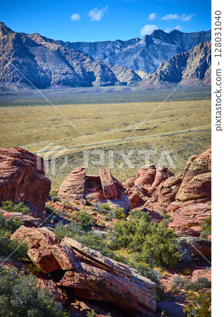 Red Sandstone Formations in Red Rock Canyon Daytime Eye Level View Red Sandstone Formations in Red Rock Canyon Daytime Eye Level View 128031040