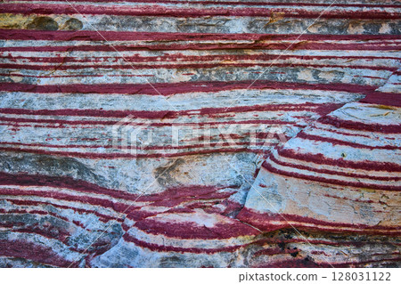 Sedimentary Rock Layers in Calico Nevada Close-Up View Sedimentary Rock Layers in Calico Nevada Close-Up View 128031122