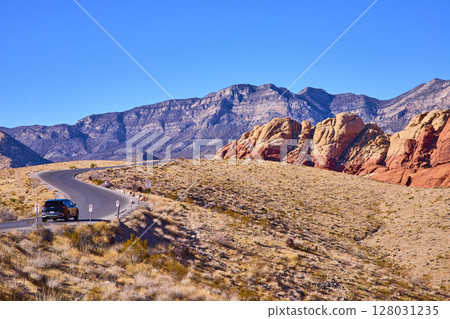Red Rock Canyon Road Trip Adventure Eye-Level Perspective 128031235