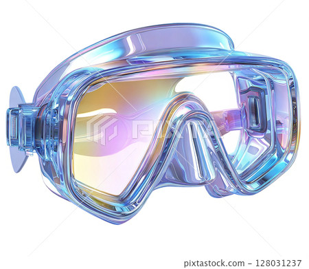Holographic iridescent diving goggles isolated on white background 128031237