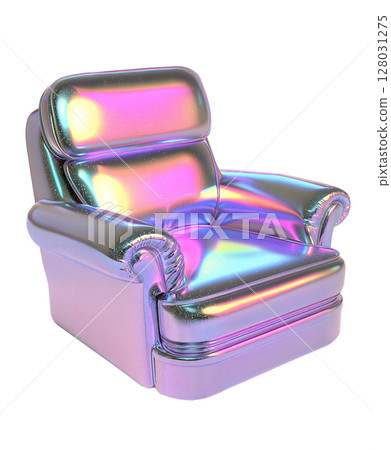 Holographic iridescent armchair isolated on white background 128031275