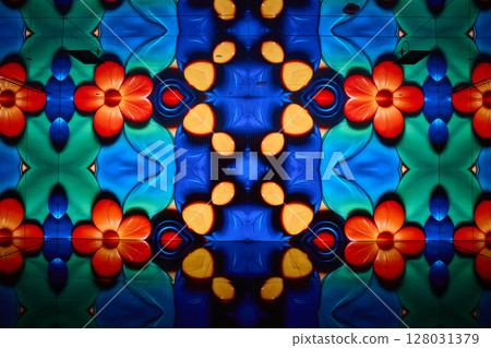 Kaleidoscopic Floral Patterns with Vivid Colors Eye-Level View 128031379
