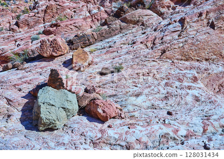Red Rock Canyon Sandstone Patterns Ground-Level Perspective 128031434
