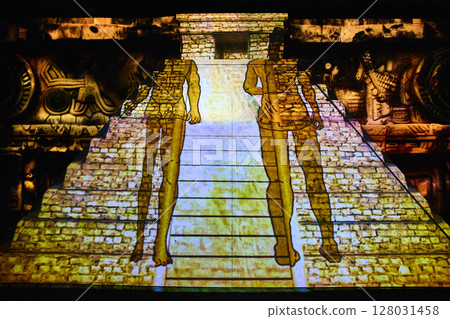 Mayan Temple Projection Art in Motion Eye-Level Perspective 128031458