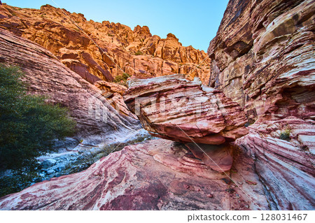 Kraft Mountain Balanced Boulder in Red Rock Canyon Eye-Level View Kraft Mountain Balanced Boulder in Red Rock Canyon Eye-Level View 128031467