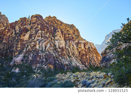 Red Rock Canyon Rugged Formations Daytime Eye-Level View Red Rock Canyon Rugged Formations Daytime Eye-Level View 128031525