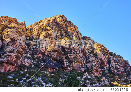 Rugged Red Rock Formations at Golden Hour Eye-Level View 128031558