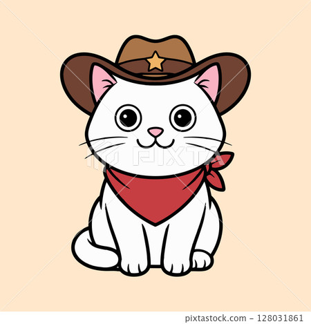 Cute Cowboy Cat with Hat and Bandana Cute Cowboy Cat with Hat and Bandana 128031861