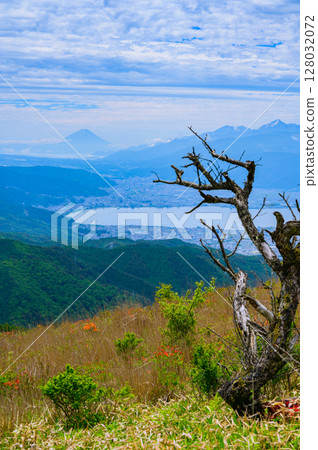 從高木岬山頂眺望諏訪湖和富士山 128032072