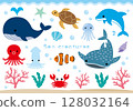 Cute sea creatures illustration set 128032164