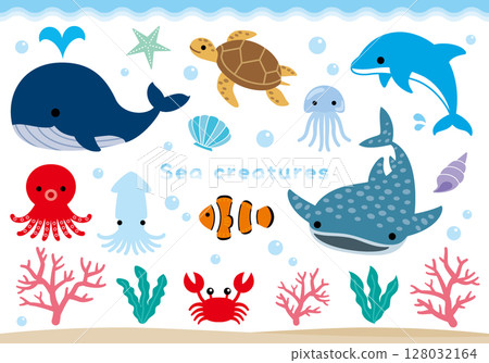 Cute sea creatures illustration set 128032164