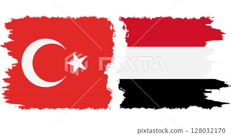Yemen and Turkey grunge flags connection vector Yemen and Turkey grunge flags connection vector 128032170