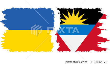 Antigua and Barbuda and Ukraine grunge flags connection vector 128032178