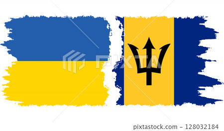 Barbados and Ukraine grunge flags connection vector 128032184