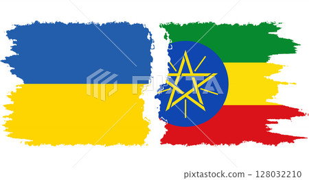 Ethiopia and Ukraine grunge flags connection vector Ethiopia and Ukraine grunge flags connection vector 128032210