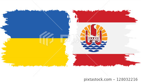 French Polynesia and Ukraine grunge flags connection vector 128032216