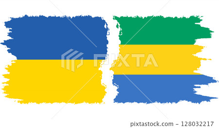 Gabon and Ukraine grunge flags connection vector 128032217
