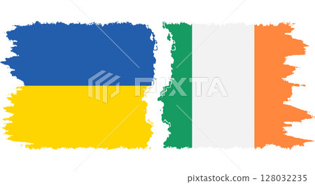 Ireland and Ukraine grunge flags connection vector 128032235