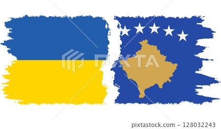 Kosovo and Ukraine grunge flags connection vector 128032243