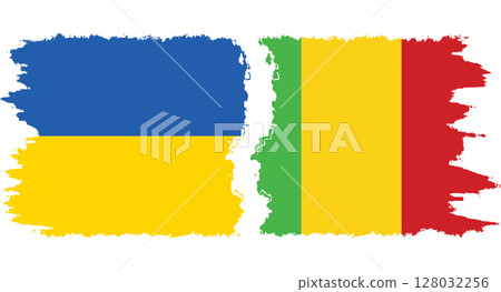 Mali and Ukraine grunge flags connection vector 128032256