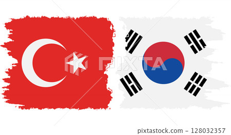 South Korea and Turkey grunge flags connection vector 128032357