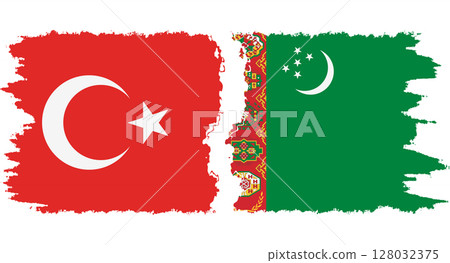 Turkmenistan and Turkey grunge flags connection vector Turkmenistan and Turkey grunge flags connection vector 128032375